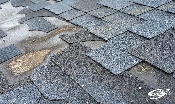 Missing and damaged roof shingles requiring roof leakage repair