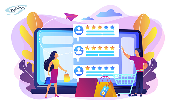 illustration showing people checking reviews before making a purchase
