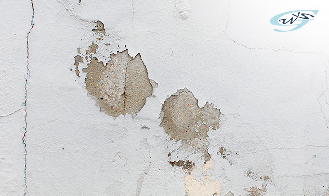 Close-up of a peeling and cracked wall.