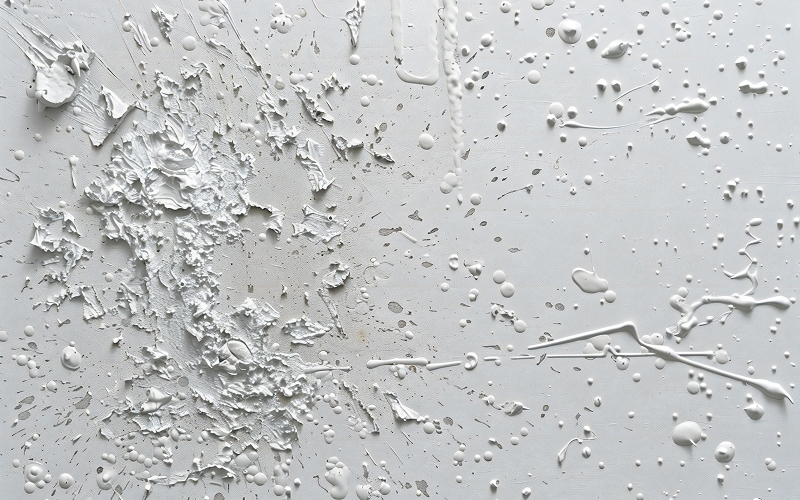 Close up of peeling and damaged white wall paint